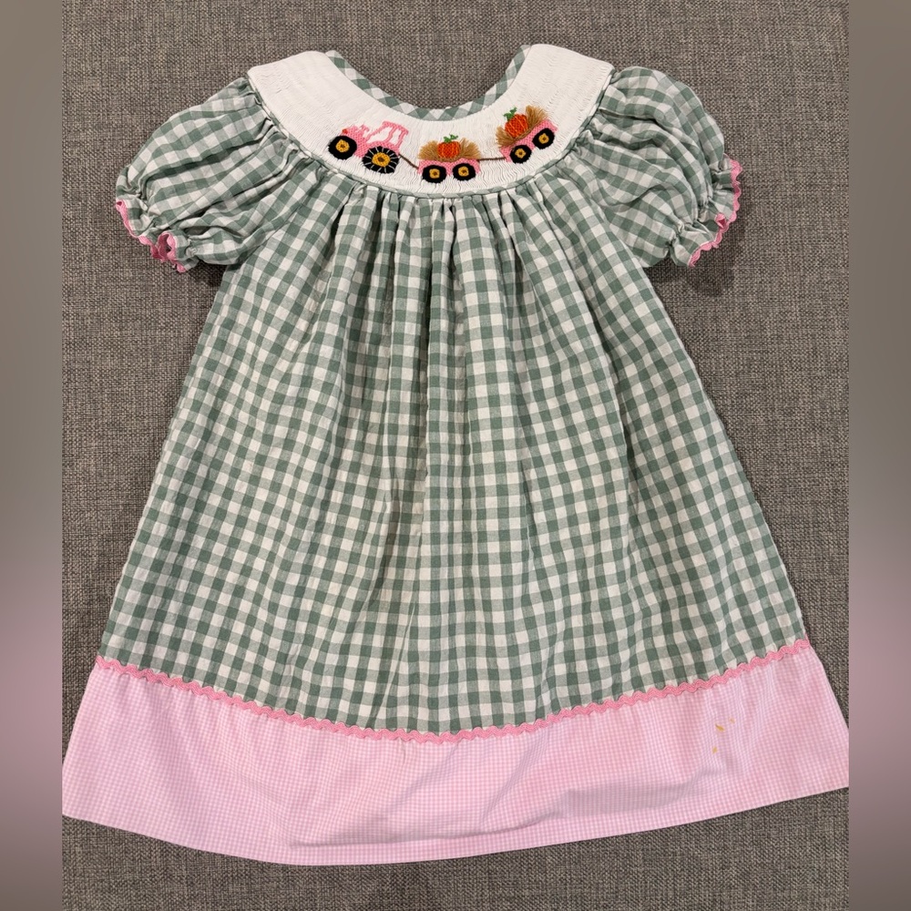 Smockingbird Smocked Gingham Pumpkin Dress - Size 2T